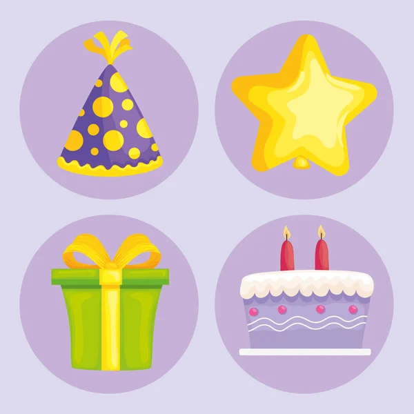 Aniversário crianças ícones de decoração — Vetor de Stock