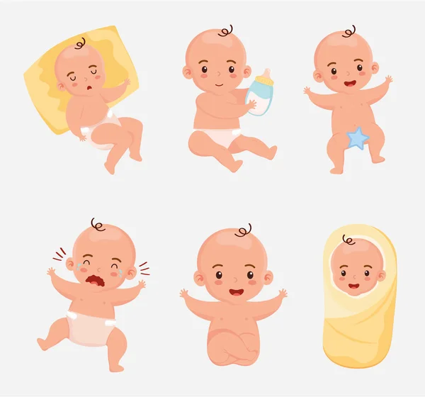 Altı küçük bebek karakteri — Stok Vektör