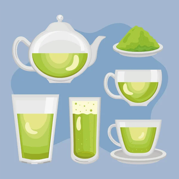緑茶のアイコンが6つ — ストックベクタ