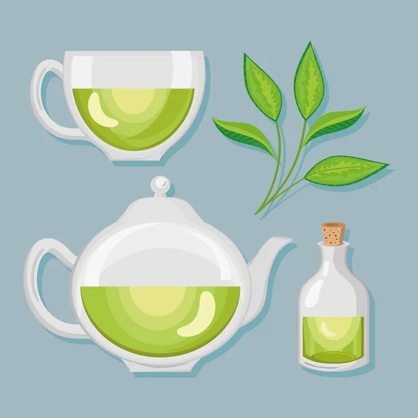 Grüner Tee vier Symbole — Stockvektor