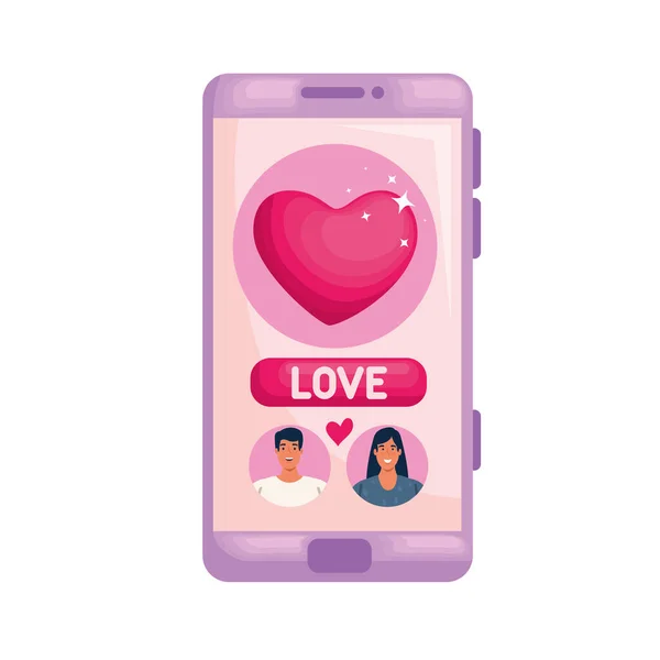 Smartphone con aplicación de amor — Vector de stock