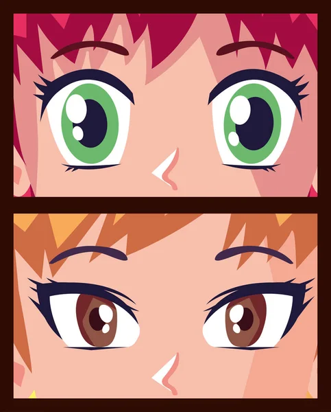 Zwei Mädchen Gesichter anime — Stockvektor