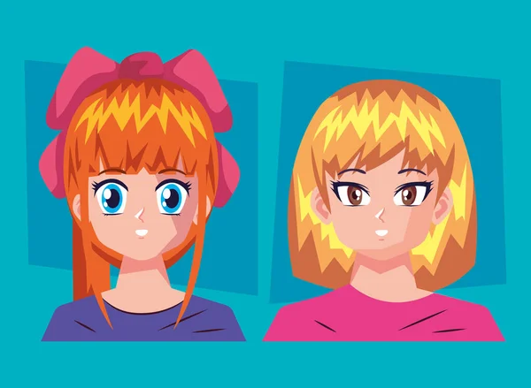 Damas pareja personajes de anime — Vector de stock