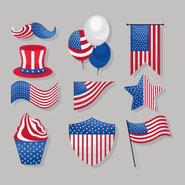 Ten usa flags icons — Stock Vector