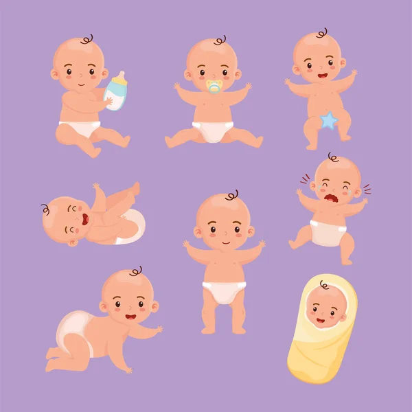 Eight little babies characters — Stock Vector