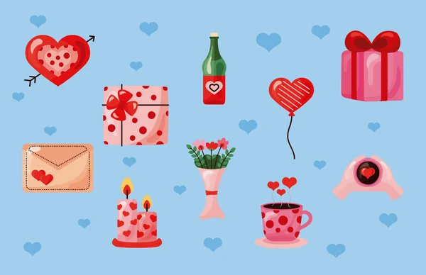 Diez iconos del día de San Valentín — Vector de stock