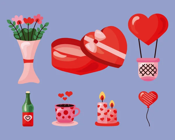 Siete iconos del día de San Valentín — Vector de stock