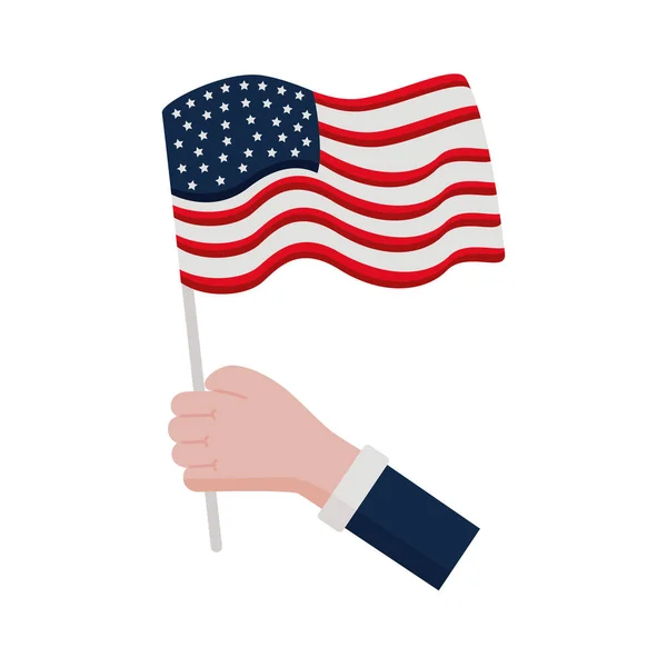 Mão acenando bandeira dos EUA — Vetor de Stock