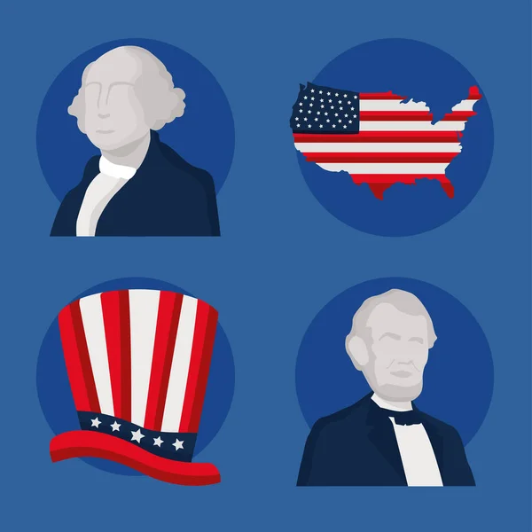 Čtyři ikony dne prezidentů — Stockový vektor