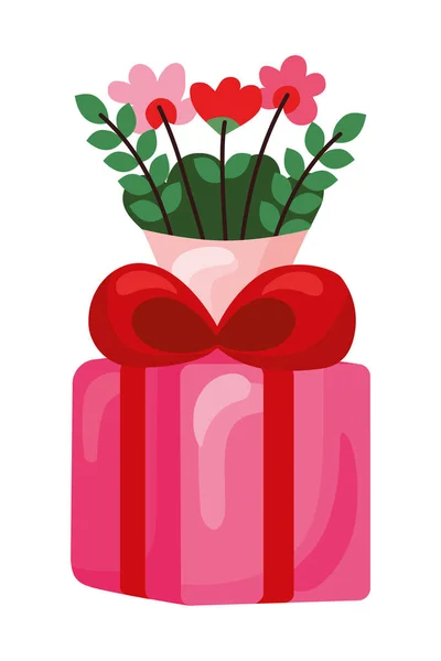 행복 한 발렌틴 선물 과 장미 — 스톡 벡터