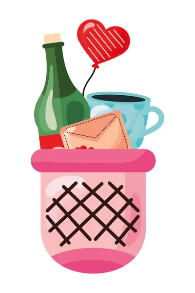 Panier de valentines et champagne — Image vectorielle