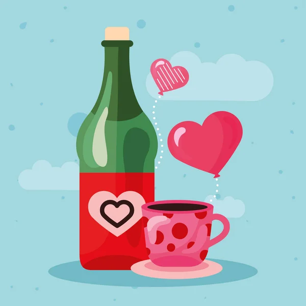 Valentines coffee and champagne — Stock Vector