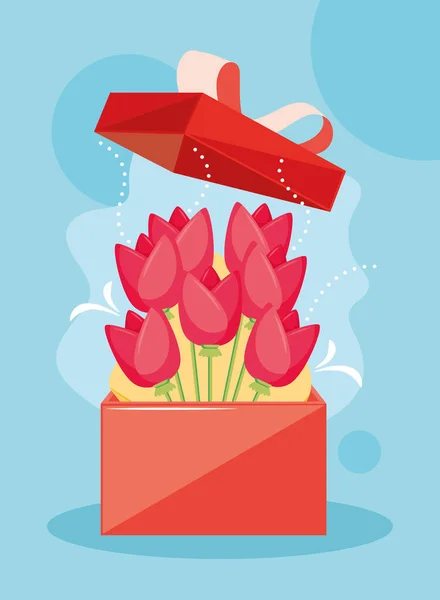 Valentijnscadeau met rode rozen — Stockvector