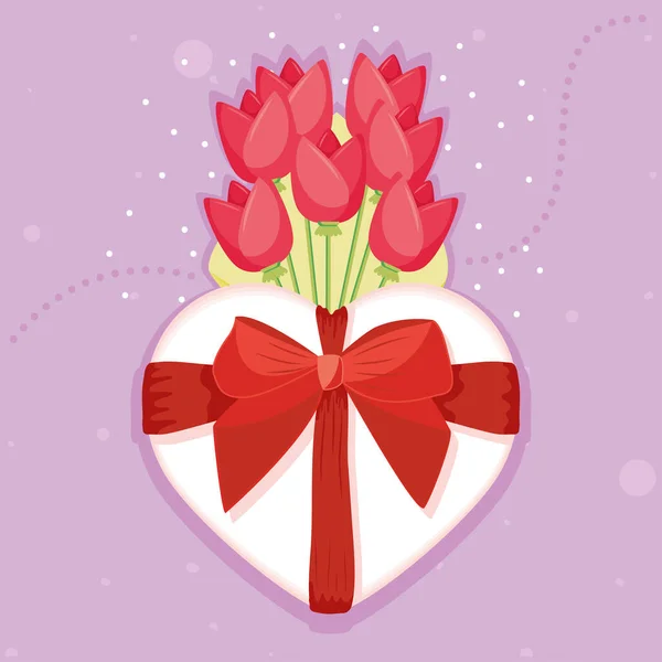 Подарунок серця і квіти — стоковий вектор