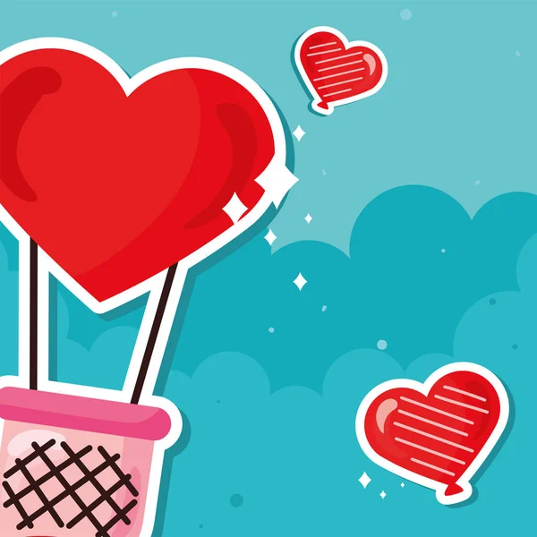 Valentines globo aire caliente — Vector de stock