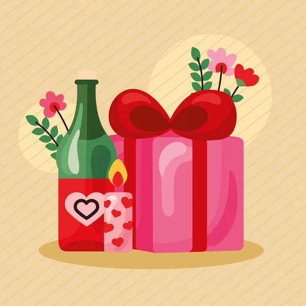 Gelukkige Valentijnskaarsen kaars en cadeau — Stockvector