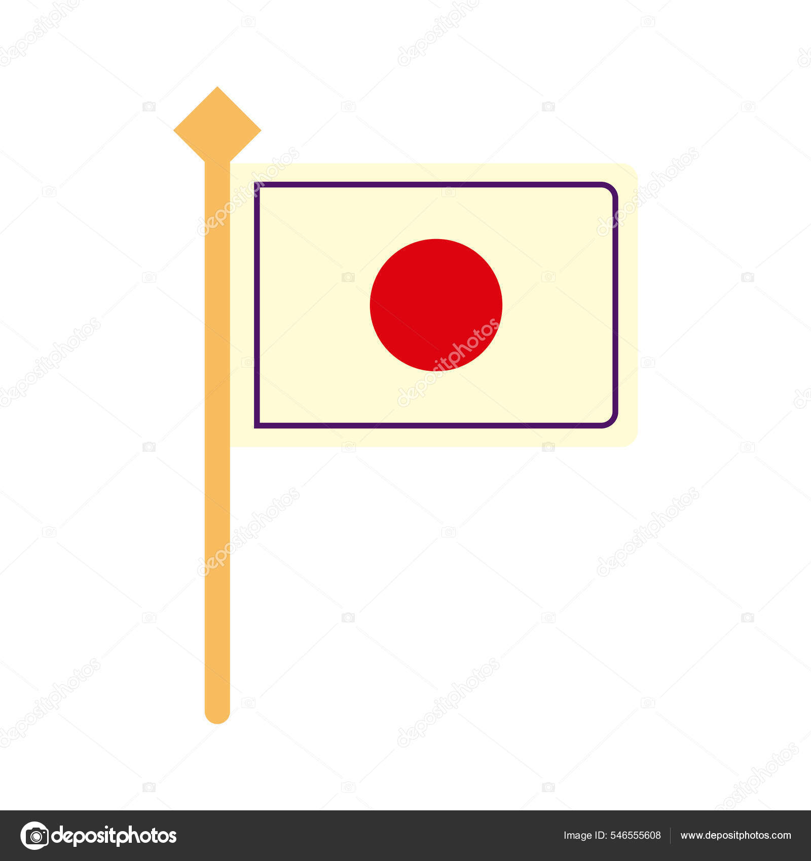 Waving Japan flag on flagpole on isolated background, Japanese flag, vector  illustration Stock Vector