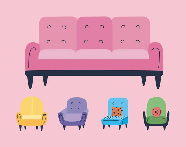 П'ять крісел і диванів — стоковий вектор