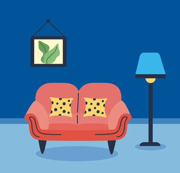 Червоний диван у вітальні — стоковий вектор