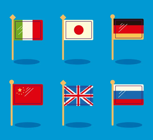 Drapeaux de six pays — Image vectorielle