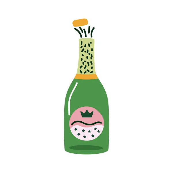 打开绿色香槟酒瓶 — 图库矢量图片