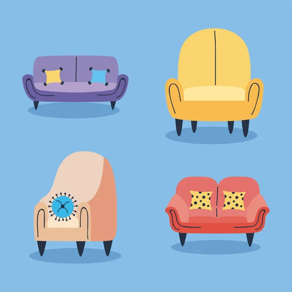 Vier Sessel und Sofas — Stockvektor