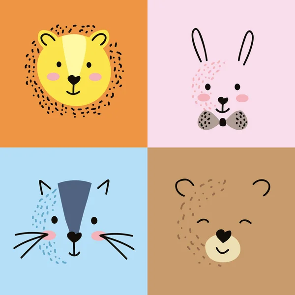 Quatre têtes d'animaux mignons — Image vectorielle