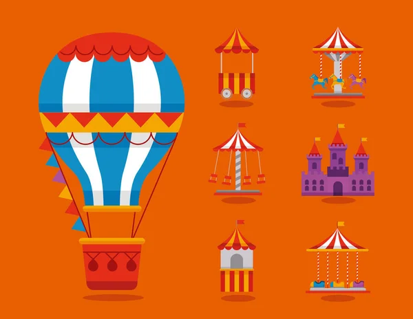 Seven amusement park icons — Stock Vector