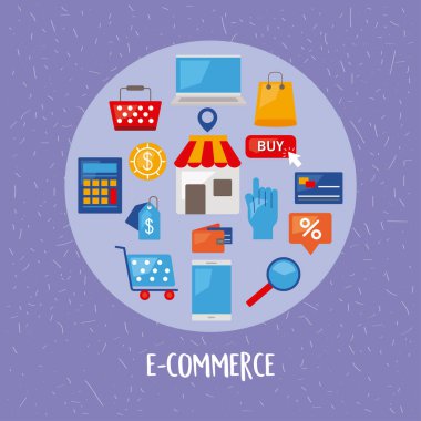 ekommerce simgeleri daire içinde