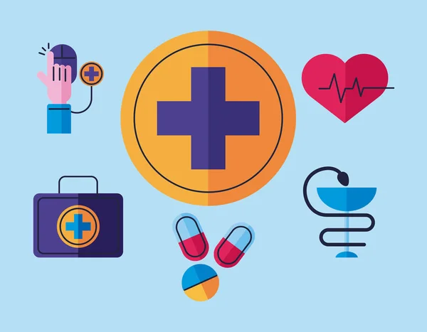 Sex ikoner för hälso- och sjukvård — Stock vektor