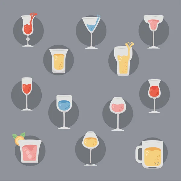 Doce vasos de bebidas iconos — Vector de stock