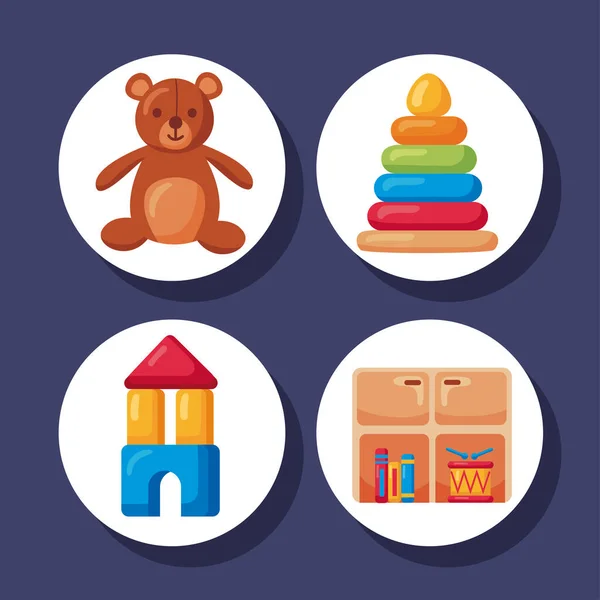 Quatro ícones da escola do jardim de infância — Vetor de Stock