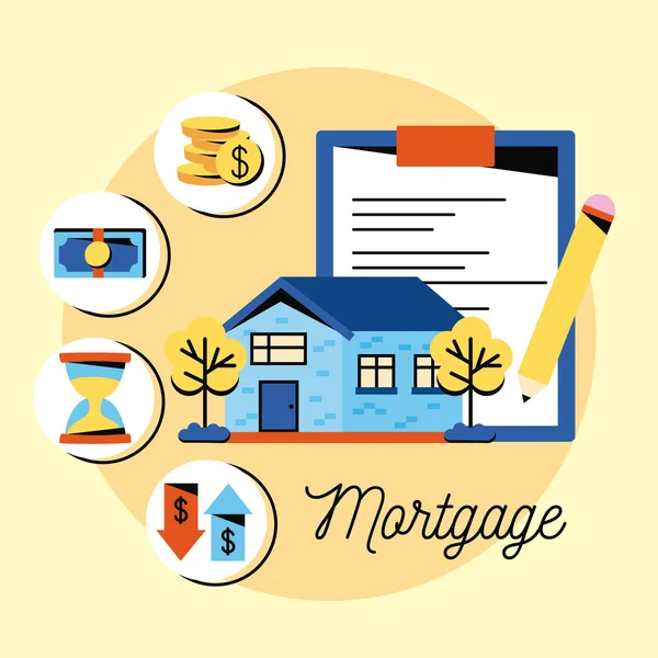 Ícones de empréstimo de casa e hipoteca — Vetor de Stock