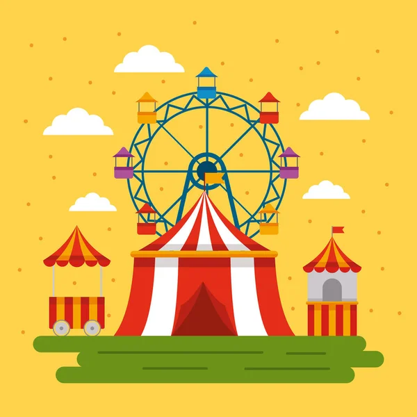 Parque de atracciones con circo — Vector de stock