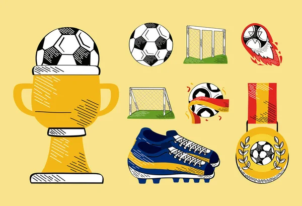 Åtta fotboll ikoner — Stock vektor
