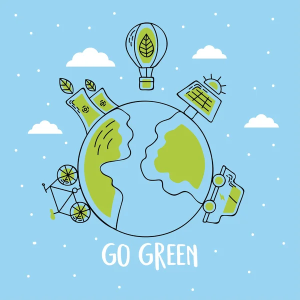 Menj zöld betűk és a bolygó — Stock Vector
