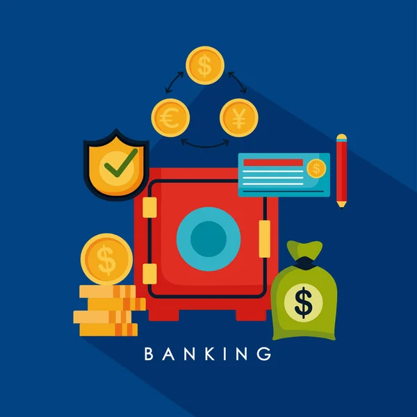 Caixa segura e ícones bancários — Vetor de Stock