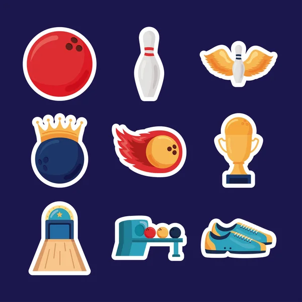 Bowling sport negen pictogrammen — Stockvector