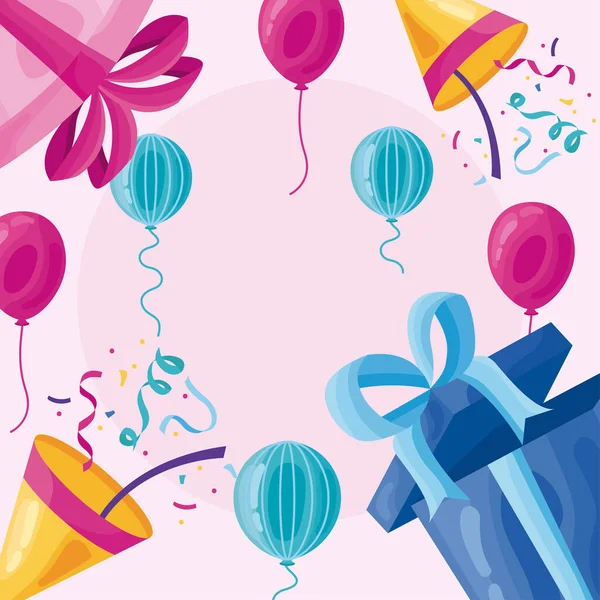Firande gåvor och ballonger — Stock vektor