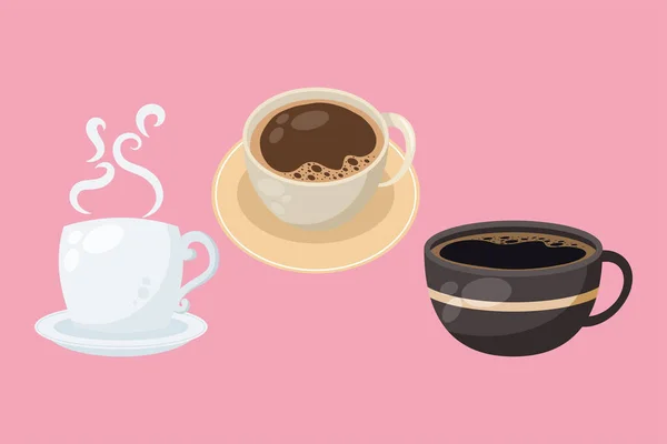 Tres tazas de café buenos días — Vector de stock