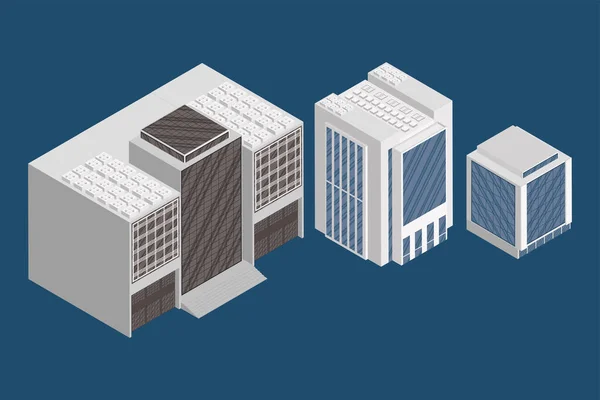 Three isometric buildings icons — Stock Vector