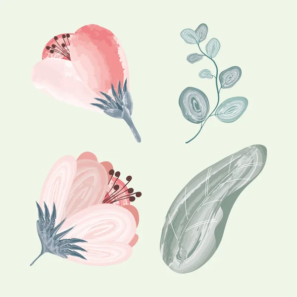 Cztery akwarelowe ikony kwiatów — Wektor stockowy