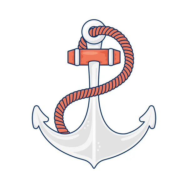 Nautical anchor with rope — Stock Vector