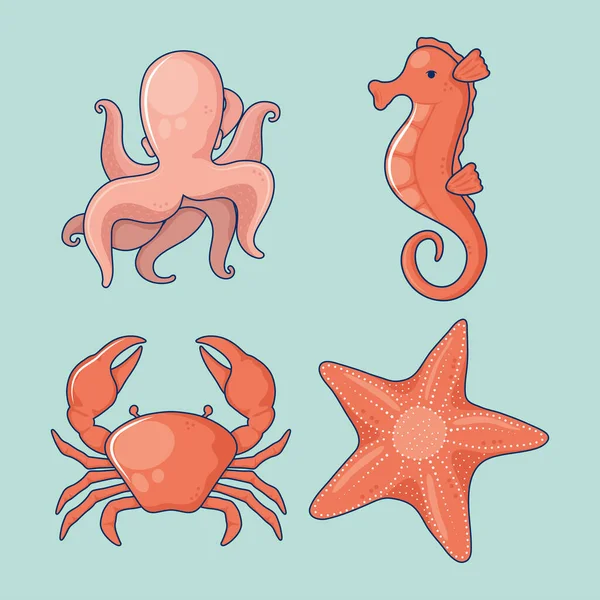 Quattro animali marini — Vettoriale Stock