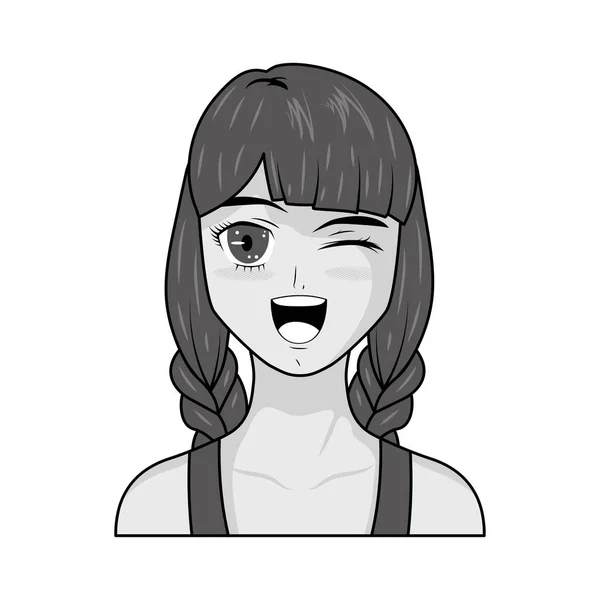 Augenzwinkerndes Manga-Mädchen Gesicht — Stockvektor