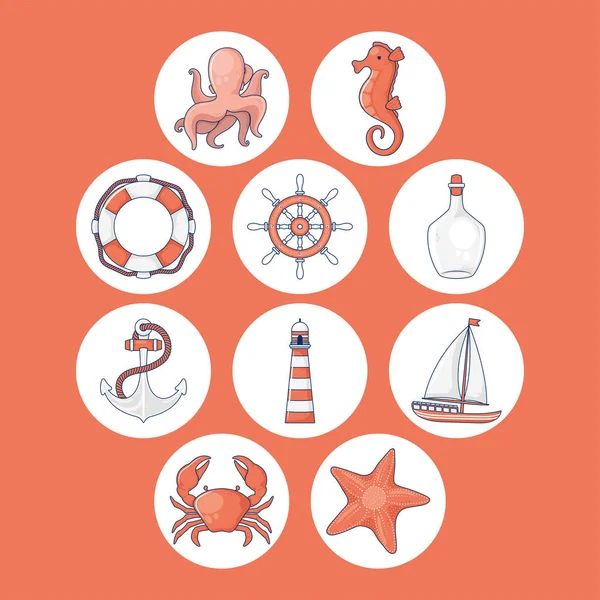 Ten nautical marine icons — Stock Vector