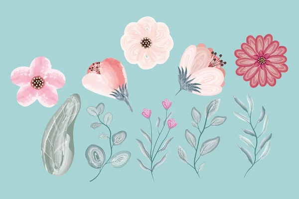 Dez ícones de flores aquarela —  Vetores de Stock