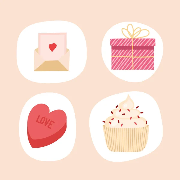 Valentines day celebration four icons — Stock Vector