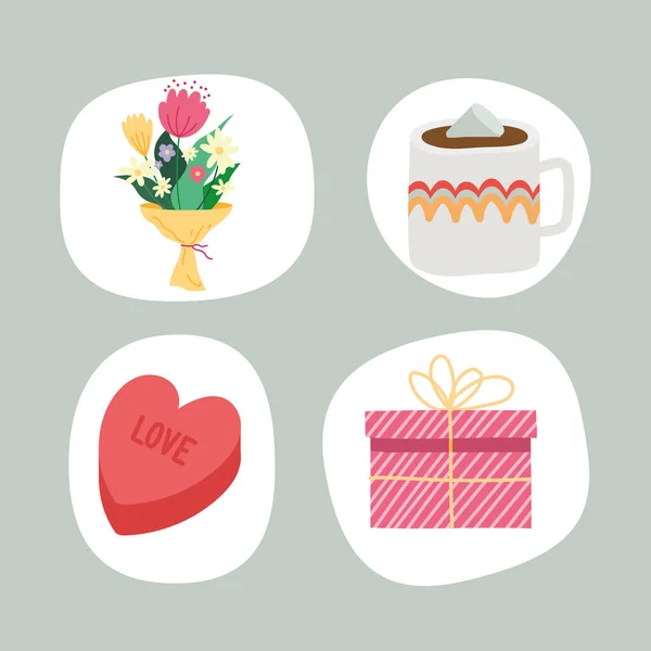 Quatre icônes de célébration de la Saint Valentin — Image vectorielle
