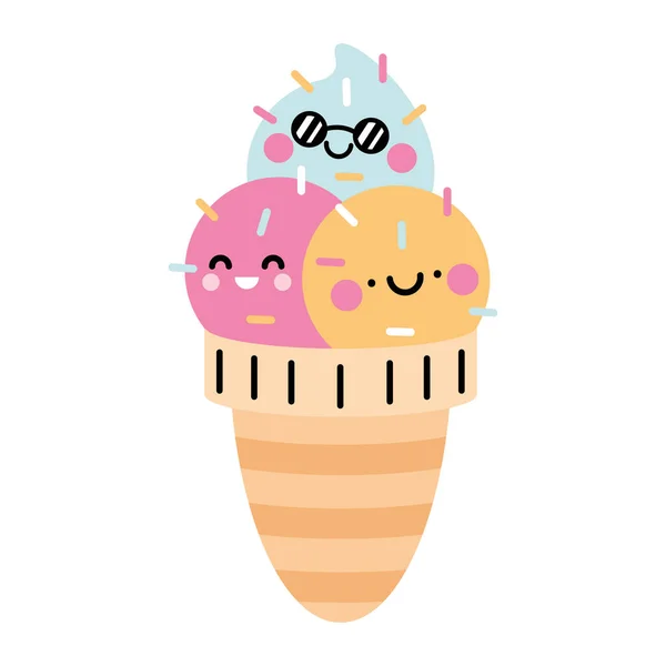 Mignon crème glacée kawaii — Image vectorielle